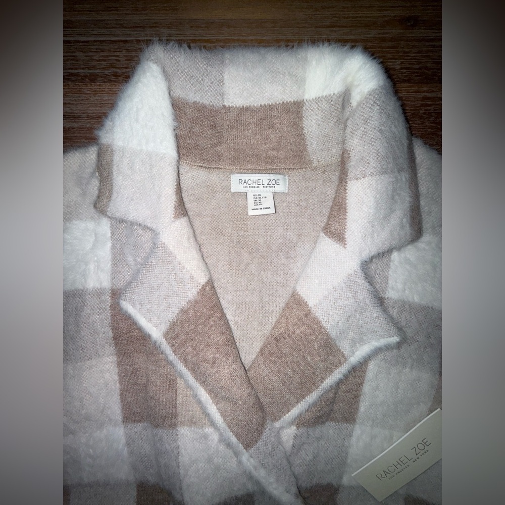 Rachel Zoe Plaid Teddy Jacket Cream Brown XL NWT Cozy Coat - Picture 10 of 15